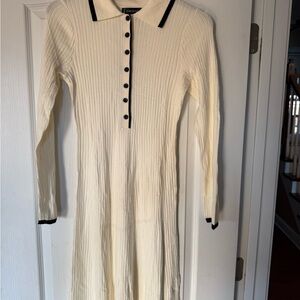 Chic Cream Ribbed Long Sleeve Dress
